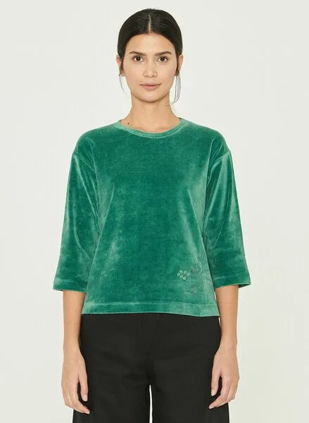 ORGANICATION ORGANICATION Samtbluse aus Bio-Baumwolle und Recyceltes Polyester mit Stickerei, Seaweed, – Produktbild 1 von 4