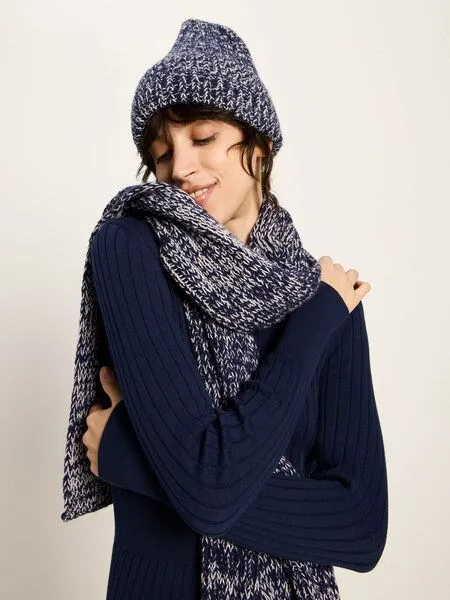 LANIUS LANIUS Strickschal aus Bio-Schurwolle und Bio-Baumwolle, Purple blue melange/ off white, – Produktbild 3 von 4