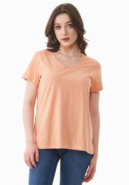 ORGANICATION ORGANICATION Damen Basic T-Shirt aus Bio-Baumwolle mit V-Ausschnitt, Peach, – Produktbild 1 von 4