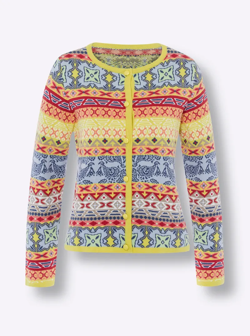heine Jacquardstrickjacke, Limone-eisblau-gemustert, – Produktbild 1 von 2