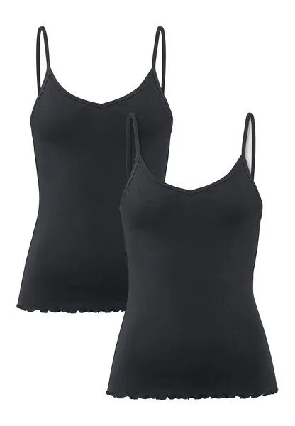 hessnatur hessnatur Spaghetti-Top V-Neck Fitted 2er-Set PURE NATURE aus reiner Bio-Baumwolle, Schwarz, – Produktbild 2 von 4