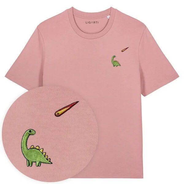 LIGARTI Besticktes T-Shirt – Charlie der Dino – LIGARTI Tiermanufaktur, Altrosa, – Produktbild 1 von 4