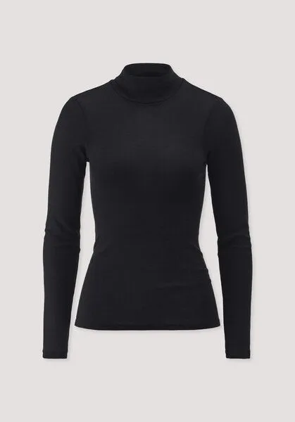 hessnatur hessnatur Rollkragen-Longsleeve Fitted aus Schurwolle und Seide, Schwarz, – Produktbild 4 von 4