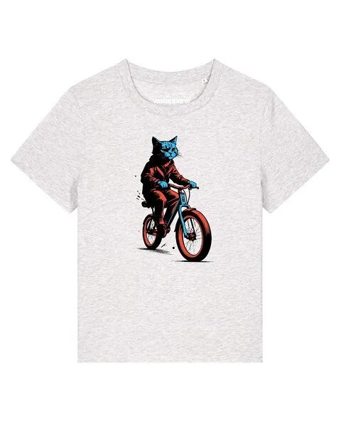 watapparel watapparel T-Shirt Frauen Katze auf Fahrrad, Cool heather grey, – Produktbild 1 von 2
