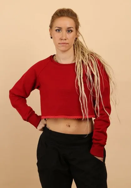 Die rote Zora Die rote Zora Damen Kurzsweater aus Bio-Baumwolle, Chili (rot), – Produktbild 2 von 4