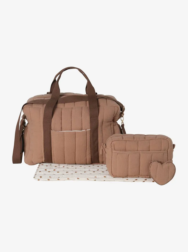 Vertbaudet Wickeltasche COLINA aus Musselin, Braun herzenswärme, – Produktbild 2 von 4