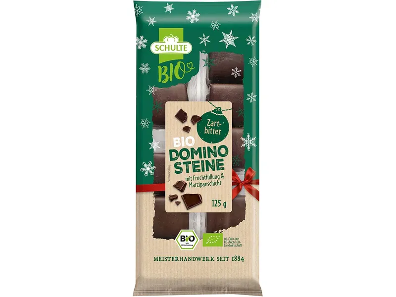 Schulte Schulte Bio-Dominosteine mit Fruchtfüllung und Marzipanschicht, Zartbitter, 125 g – Produktbild 1 von 1