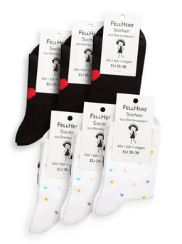 FellHerz 6er Pack Socken mit Viskose (aus Bambus) Mix Konfetti weiß und Herz schwarz - 39-42 – Produktbild 1 von 1