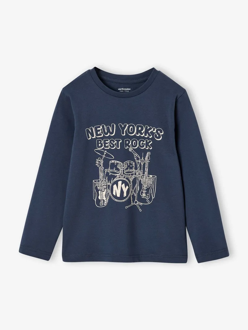 Vertbaudet Langarmshirt mit Print Jungen, Anthrazit, – Produktbild 1 von 3
