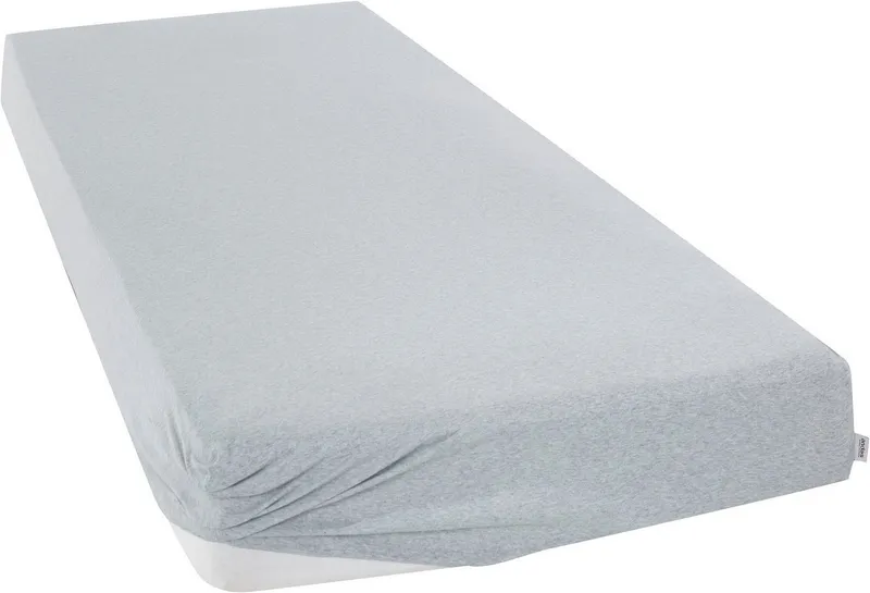 OTTO home Spannbettlaken VALJE in Melange-Optik, hochwertiger Baumwoll-Jersey 130g/m², Jersey, Gummizug: rundum, (1 Stück), Baumwolle, für Matratzen bis 25 cm Höhe, Bettlaken aus Melange-Garn, Grau, – Produktbild 2 von 7