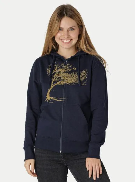 Peaces.bio - handbedruckte Biomode Peaces.bio - handbedruckte Biomode Bio Damen-Zip-Hoodie Windy Tree, Navy, – Produktbild 3 von 3