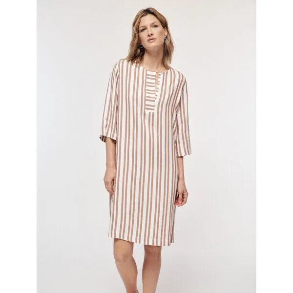 LANIUS LANIUS Kaftankleid aus LENZING ECOVERO mit Leinen, Rot (off white/rosewood), – Produktbild 1 von 3