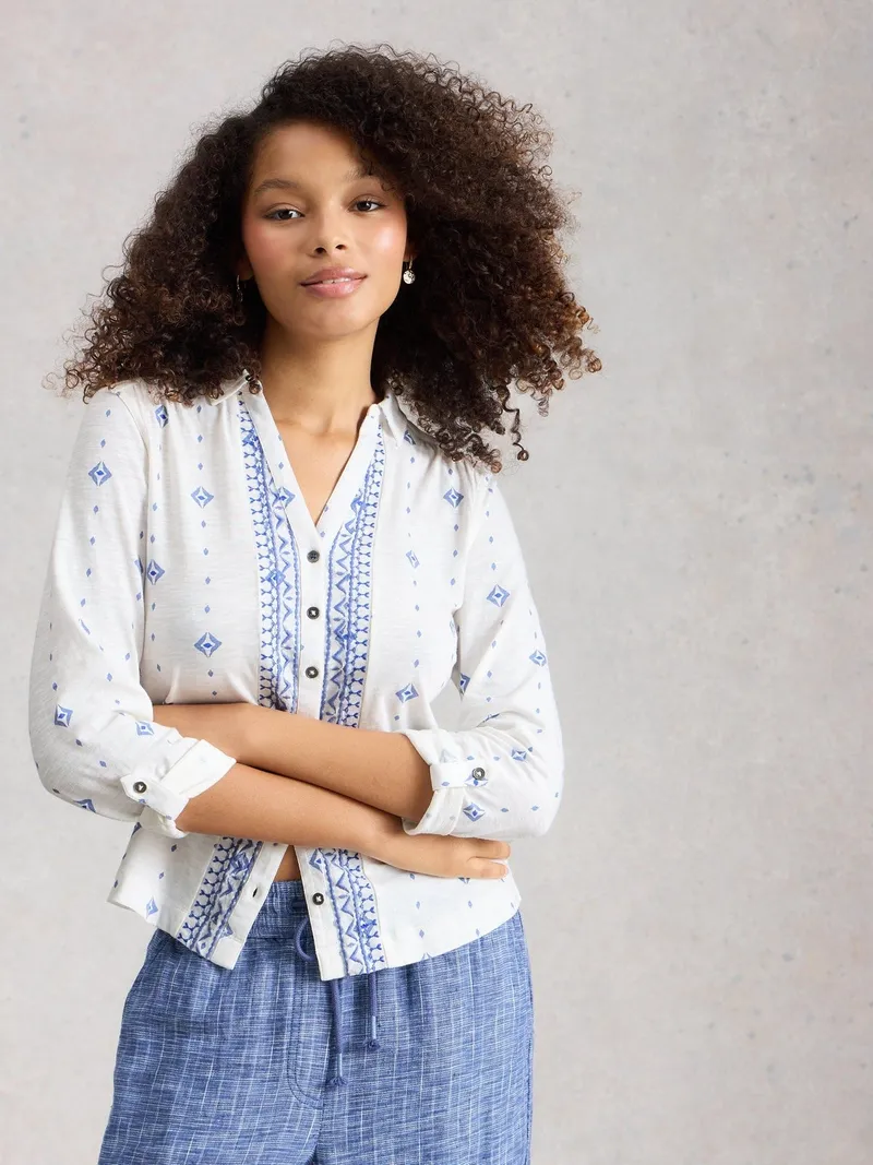 White Stuff Jerseybluse Annie - 52, Weiß print, – Produktbild 2 von 4