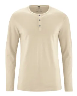 HempAge Hempage Herren vegan Langarm Henley Aus Gebürstetem Stoff Gobi, Beige – Produktbild 1 von 1