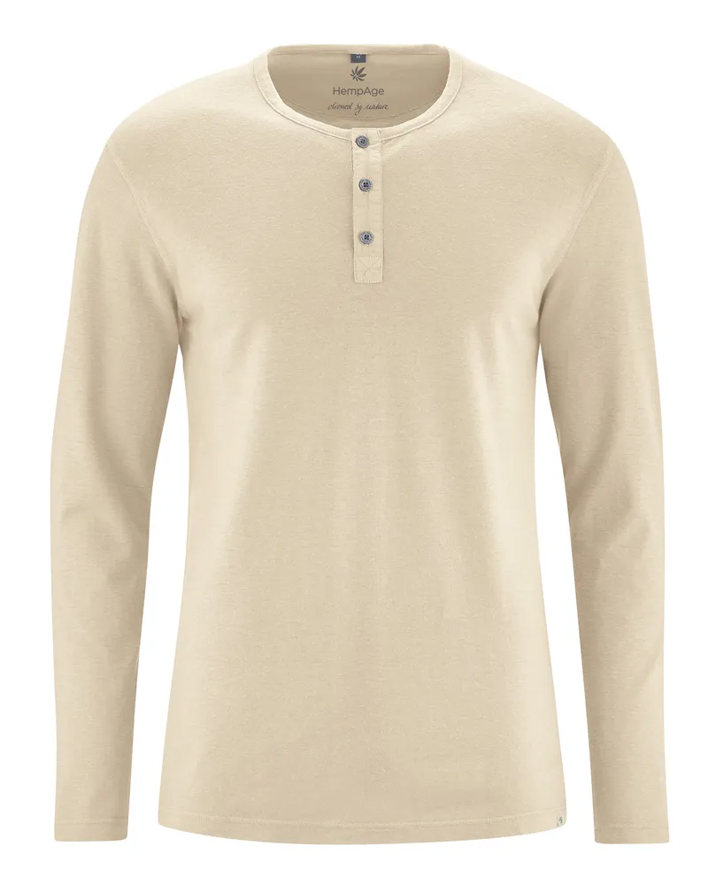 HempAge Hempage Herren vegan Langarm Henley Aus Gebürstetem Stoff Gobi, Beige, Beige, – Produktbild 1 von 2