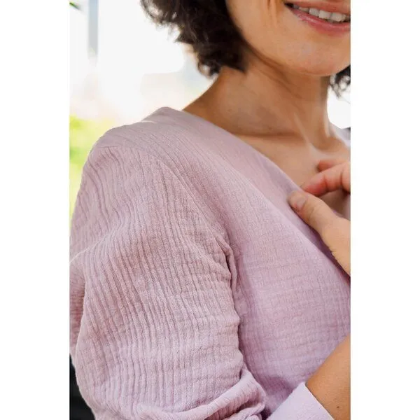 Hutch&Putch Hutch&Putch Musselin Bluse (kurz) - mit Ballonärmeln - Knöpfen am Handgelenk - aus 100% Bio-Baumwolle, Mauve, – Produktbild 2 von 4