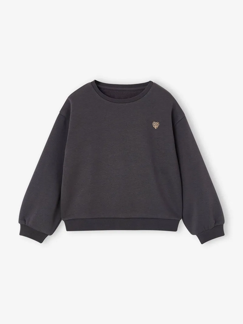 Vertbaudet Mädchen Sweatshirt mit Print BASIC, Anthrazit, – Produktbild 2 von 3
