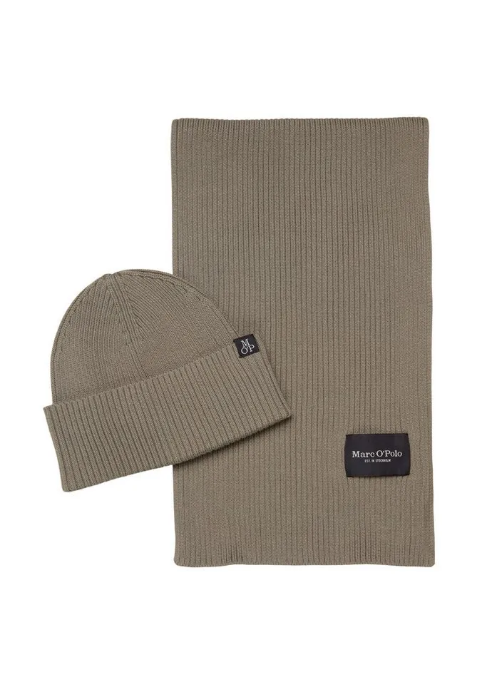 Marc O'Polo Marc O'Polo Beanie inkl. Schal aus reiner Bio-Baumwolle (Set, 2-St., MOP ACC) Einheitsgröße, Braun, – Produktbild 1 von 4