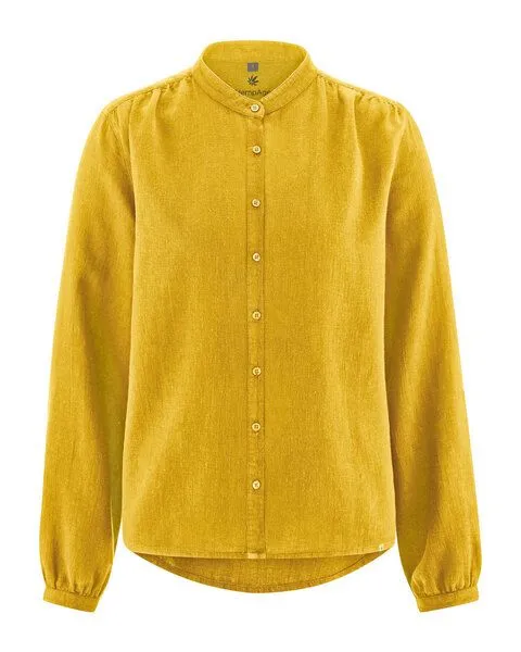 HempAge HempAge Feminine Stehkragenbluse Hanf/Biobaumwolle, Curry (gelb), – Produktbild 1 von 4