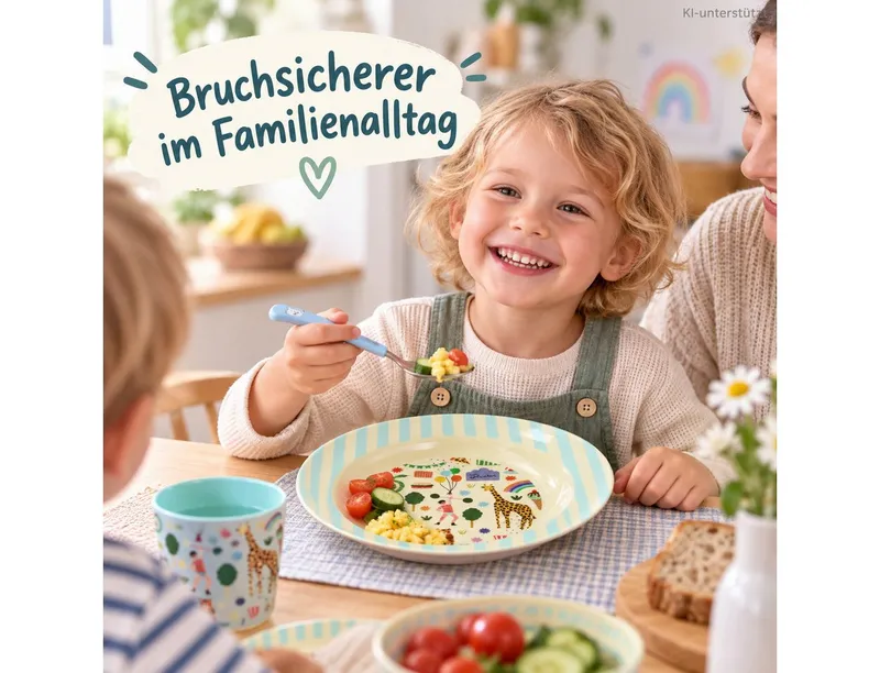 RICE RICE Teller Kinderteller 20cm Creme Mint Melamin tiefer Teller für Kinder, Grün, – Produktbild 5 von 5