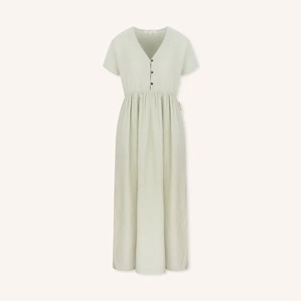 NORDLICHT NORDLICHT Musselin Kleid Alma Lang aus 100% Bio-Baumwolle, Grün (salbei), – Produktbild 2 von 4