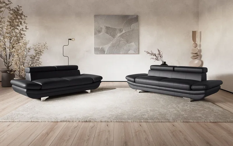 COTTA 3-Sitzer Enterprise Big-Sofa mit Kopf- und Armteilverstellung, B: 233 cm, Leder, Modernes Einzelsofa, Schwarz, – Produktbild 1 von 4