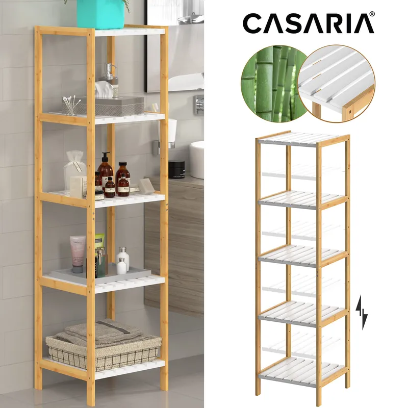 Casaria® Standregal Bambus Weiß 140x33x34cm, Weiß, – Produktbild 1 von 2