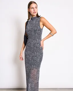JAN N JUNE JAN 'N JUNE Damen vegan Maxikleid Mesh Culex Zebra Print – Produktbild 1 von 1