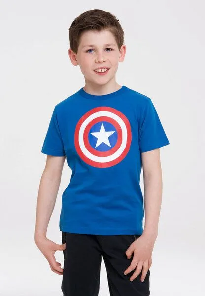 LOGOSH!RT LOGOSH!RT - Marvel - Captain America - Shield - Logo - Kinder - Bio T-Shirt, Azurblau, – Produktbild 3 von 4