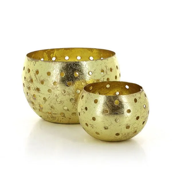 GLOBO Fair Trade GLOBO Fair Trade Großes Windlicht DOTS GOLD aus Eisenblech, Fair Trade aus Indien – Produktbild 2 von 2