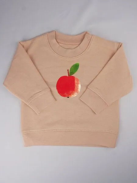 MelaDi Meladi Kinder Baby - Sweater aus Biobaumwolle - Apfel auf Creme Latte, Mokka, – Produktbild 5 von 6