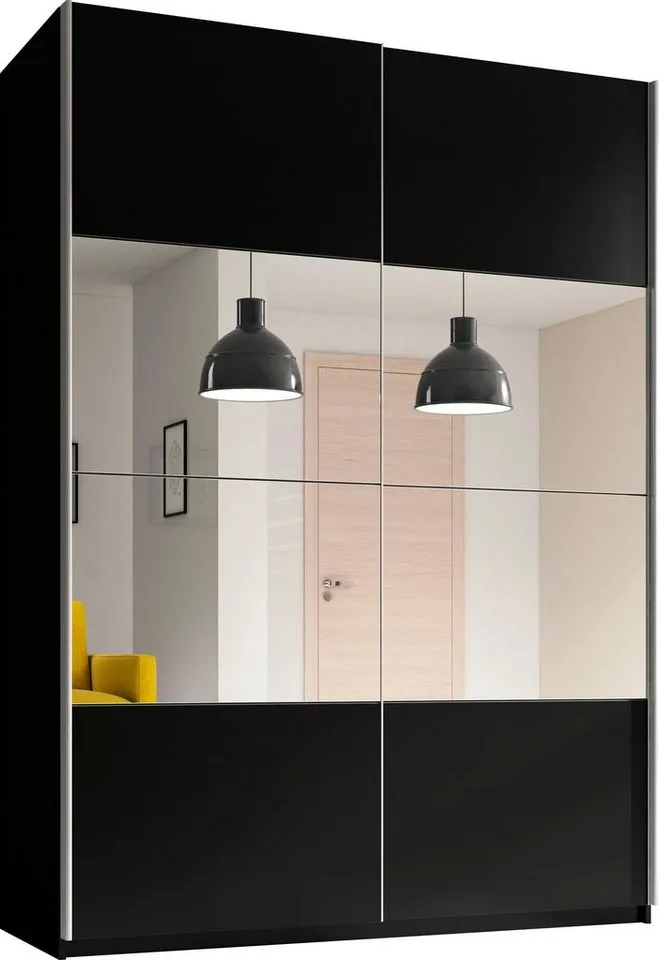 Home affaire Schwebetürenschrank Beta Schiebetürenschrank Kleiderschrank Wäscheschrank mit Spiegel, INKLUSIVE kompletter Innenausstattung, Metallgriffe, Schwarz, – Produktbild 2 von 5
