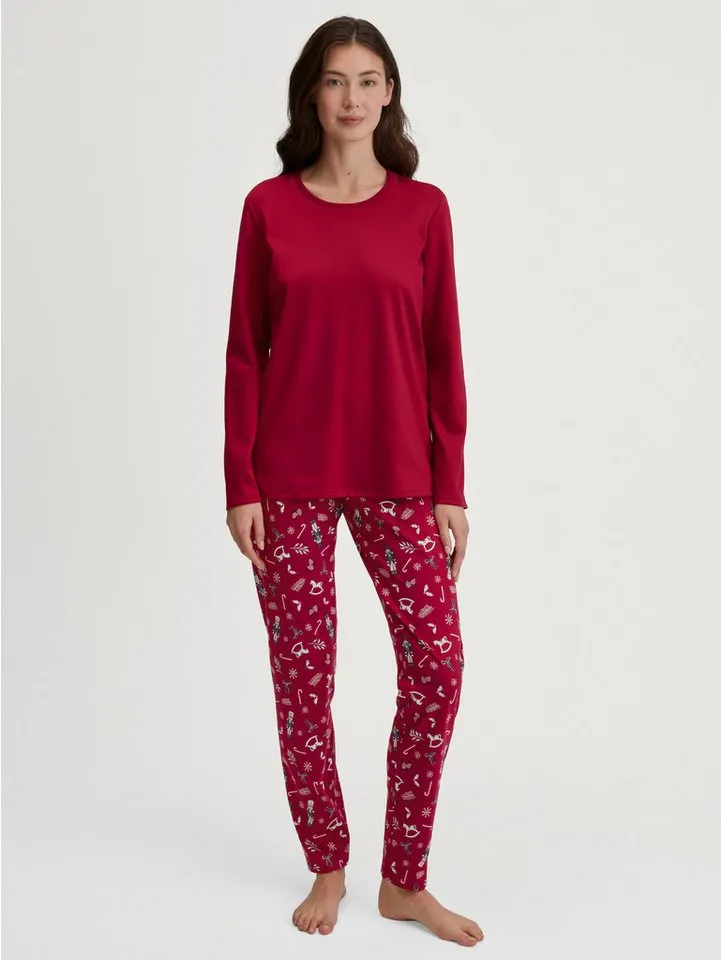 CALIDA CALIDA Pyjama Family & Friends Damen (2 tlg) weich, wärmend und komfortabel, Rot, – Produktbild 2 von 5