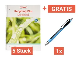 5 memo Spiralblöcke DIN A4 kariert + Gratis Schneider Kugelschreiber 'Slider Rave' – Produktbild 1 von 1