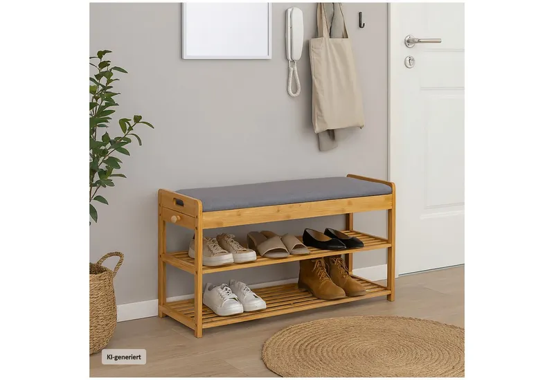 HTI-Living Schuhbank Schuhbank mit Schubfach Bambus (Stück, 1-St., 1 Schuhbank), Schuhregal, Beige, – Produktbild 1 von 5