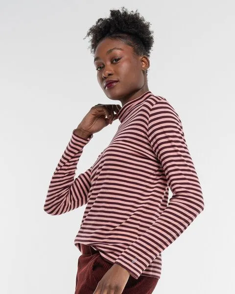 Alma & Lovis Alma & Lovis Turtleneck Ringelshirt aus softer Bio-Baumwolle | Ringel Turtleneck, Woodrose (rosa), – Produktbild 3 von 4