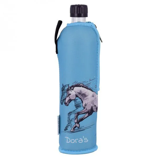 Dora's Dora's Dora’s Glas-Trinkflasche mit Motiv-Neoprenhülle (0,5l) – Isoliert & Stylisch, Pferde, – Produktbild 1 von 3