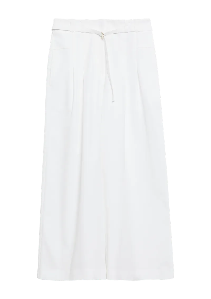 comma Wide-Leg-Hose mit Bundfalten in Ankle-Länge, Weiß, – Produktbild 1 von 3