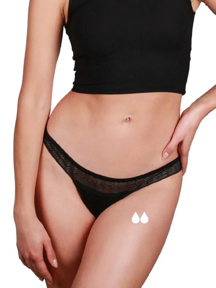 Taynie Taynie Periodenslip String - Periodenunterwäsche leichte Blutung - Damen (1-St., 1er-Pack) Auslaufsichere Periodenunterwäsche / Periodenslip aus Bio Baumwolle, Schwarz, – Produktbild 2 von 5