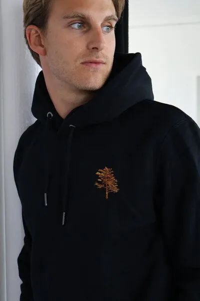 Kultgut Kultgut Hochwertiger, weicher Kapuzenpullover aus reiner Biobaumwolle / Little Tree in echter Woodoptik, Schwarz, – Produktbild 2 von 3