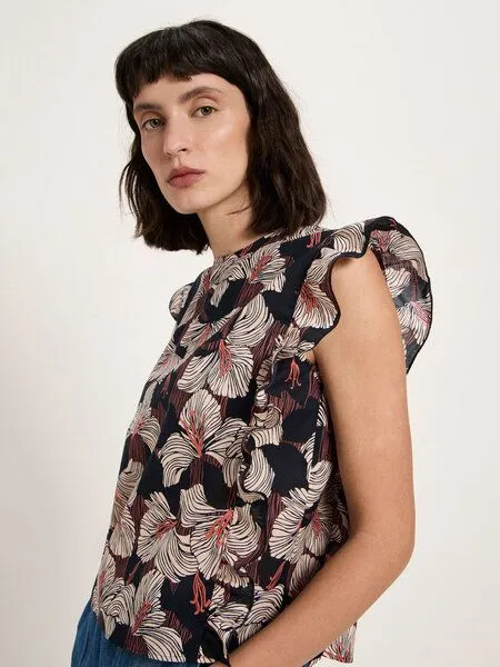 LANIUS LANIUS Blusenshirt mit Volant (GOTS) aus Bio-Baumwolle, Print bloom onyx, – Produktbild 4 von 4