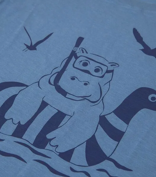 päfjes päfjes Nelly Nilpferd / Hippo - Frauen T-Shirt - Fair gehandelt aus Baumwolle Bio - Slub Blau – Produktbild 3 von 3