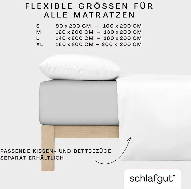Schlafgut Schlafgut Spannbettlaken CASUAL Bettlaken 100% gekämmte Bio-Baumwolle, 150 g/m², Spannbetttuch, Jersey, Gummizug: rundum, (1 Stück), Bettlaken bis 25 cm Höhe, langlebig, weich, Antipilling-Ausrüstung, Grau, – Produktbild 1 von 5