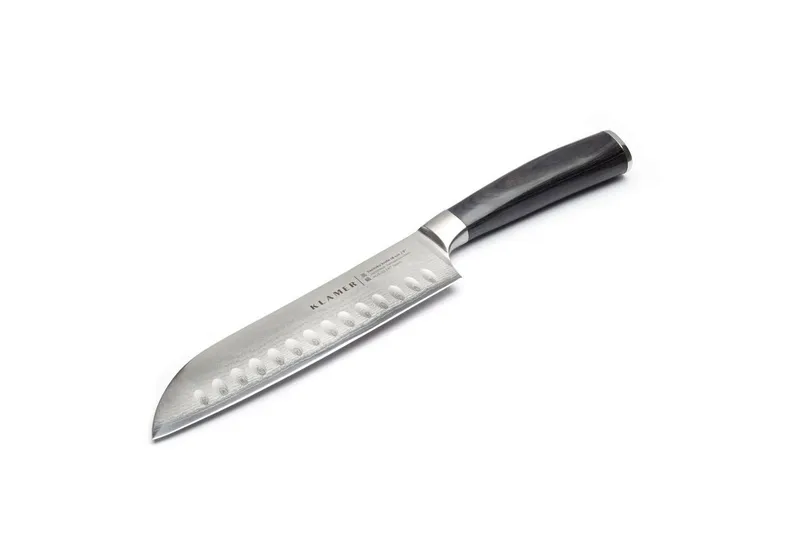 KLAMER Damastmesser Premium Santoku Messer echter japanischer Stahl 18 cm Kochmesser, 67-Lagen Damaststahl, 61 HRC, 13° Schnittwinkel, Schwarz, – Produktbild 1 von 5