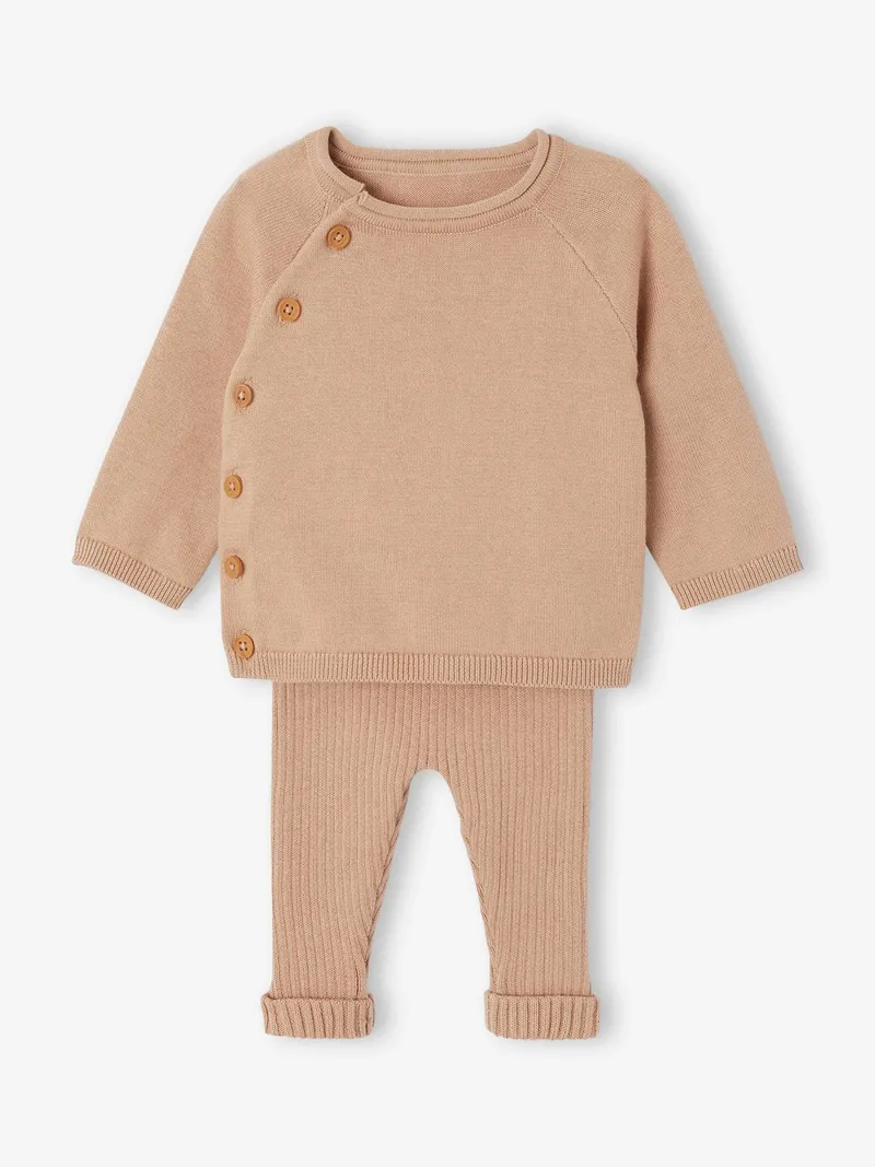 Vertbaudet Vertbaudet Baby Strick-Set aus Jacke und Hose, Beige, – Produktbild 1 von 3