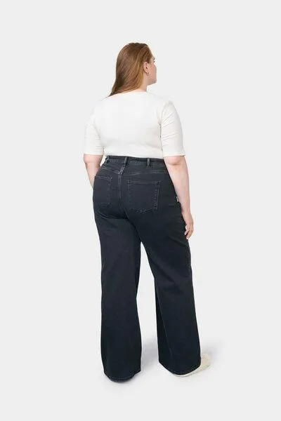 DAWN Damen Jeans DEW High Waist Flared DAWN Bio-Baumwolle Curvy, Black denim, – Produktbild 4 von 5