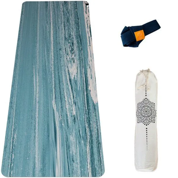 Divasya Divasya Yogamatte "Pure" aus Naturkautschuk mit Schutzhülle & Tragegurt, Blau, – Produktbild 1 von 4