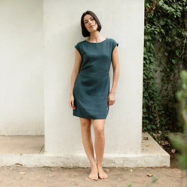 NORDLICHT NORDLICHT Musselin Kleid Jule, Waldgrün, – Produktbild 2 von 4