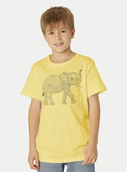 Peaces.bio - handbedruckte Biomode Peaces.bio - handbedruckte Biomode Bio-Kinder T-Shirt "Babyelefant", Hellgelb, – Produktbild 2 von 2
