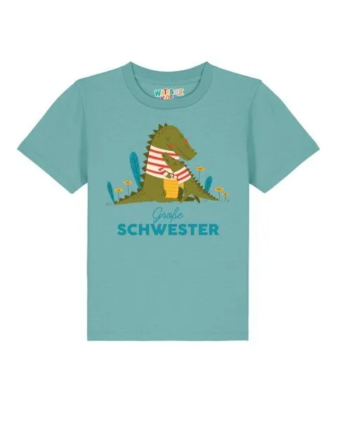watabout.kids watabout.kids T-Shirt Kinder Krokodil Große Schwester, Teal monstera, – Produktbild 1 von 2
